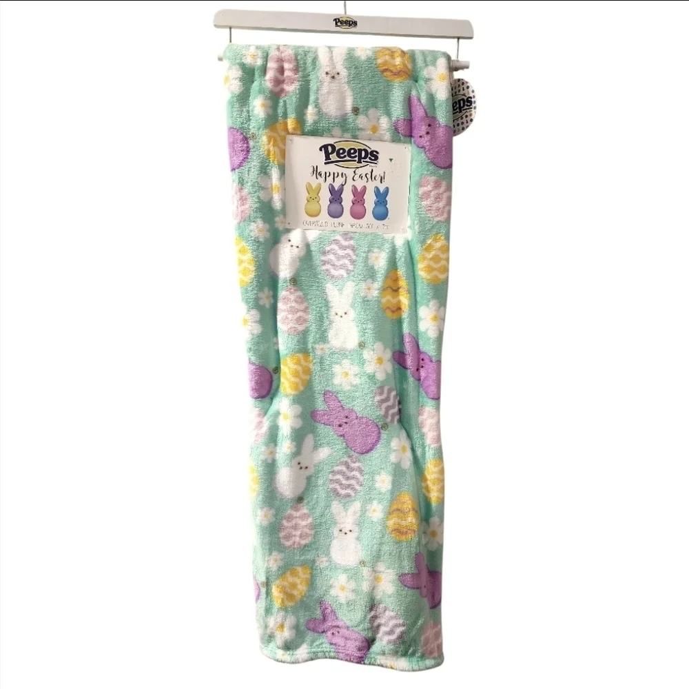 Peeps Light Green Happy Easter Oversized Plush Blanket Throw, NWT